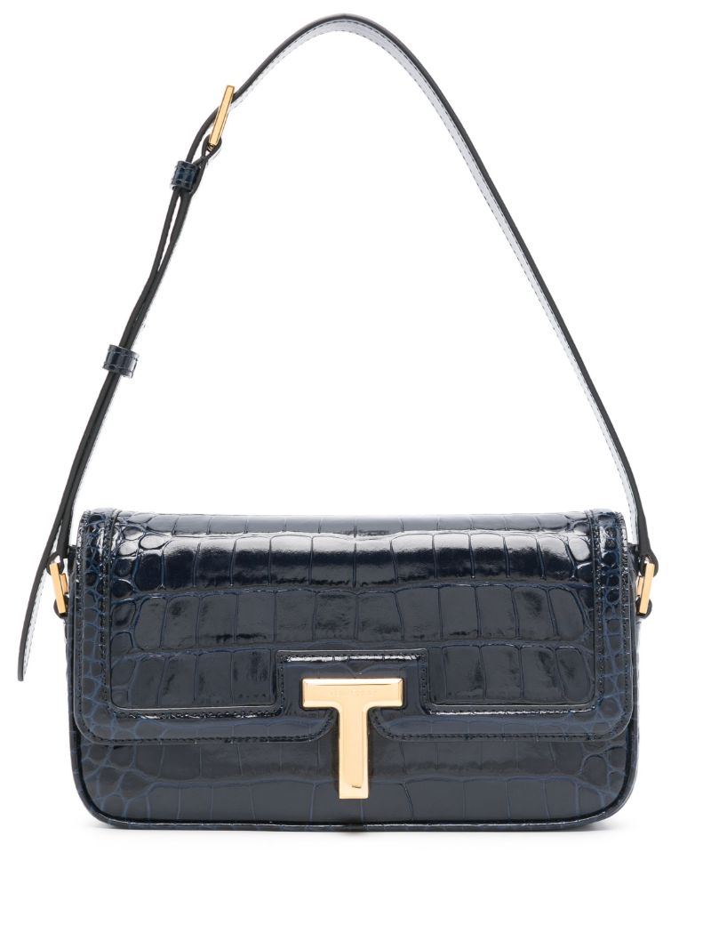 Crocodile-embossed Shoulder Bag