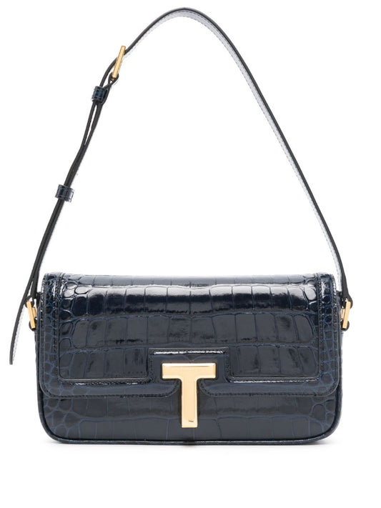 Crocodile-embossed Shoulder Bag