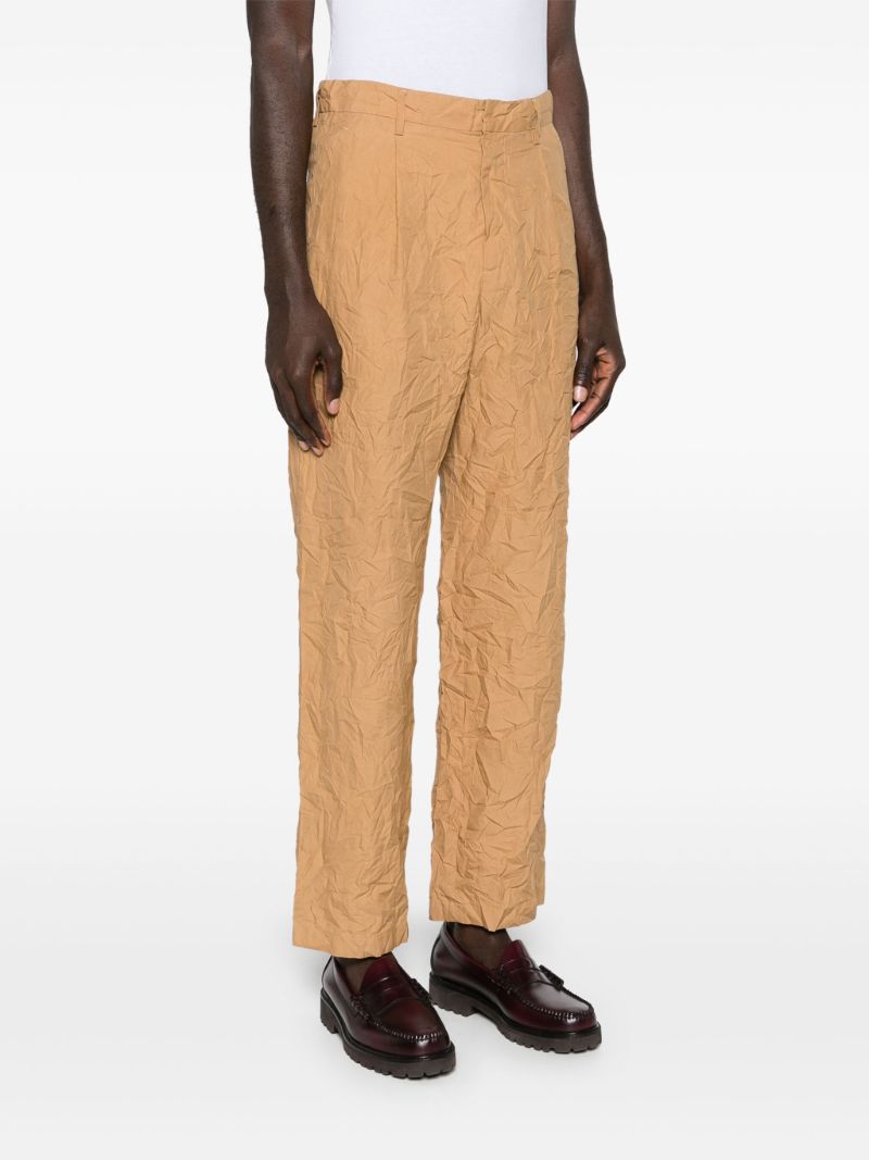 Brown Crinkled Straight-leg Trousers