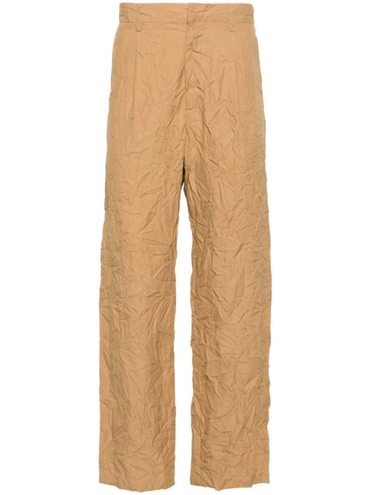 Brown Crinkled Straight-leg Trousers