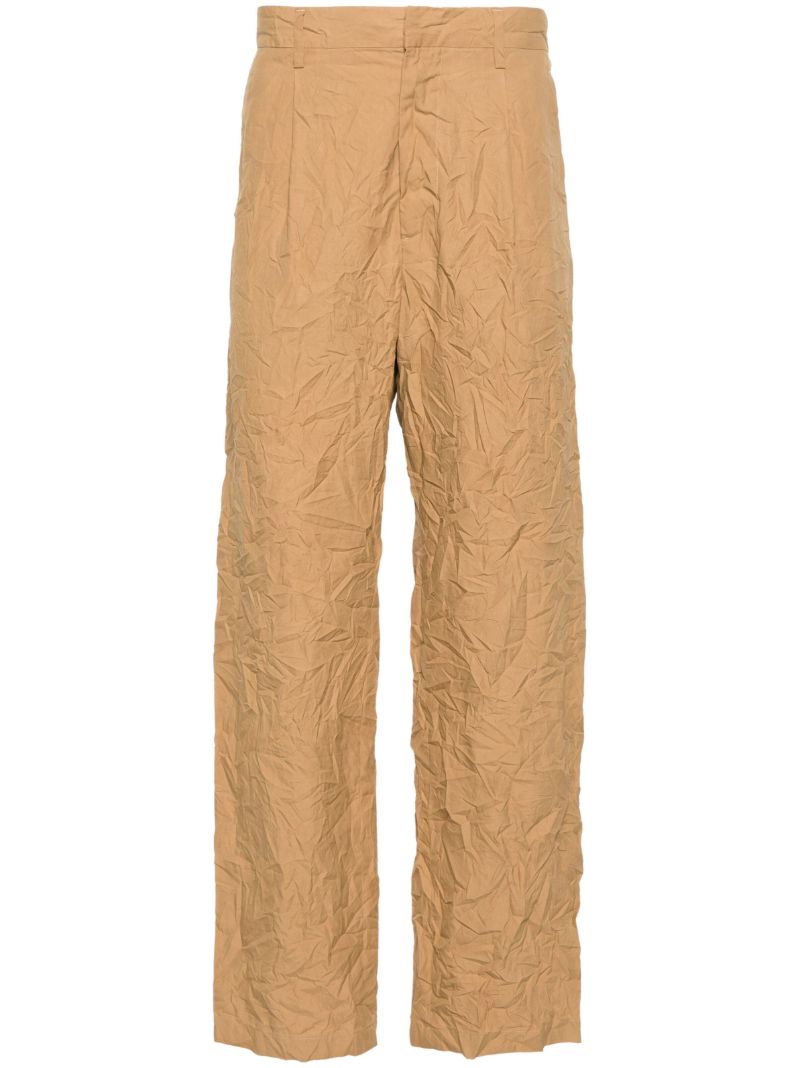 Brown Crinkled Straight-leg Trousers