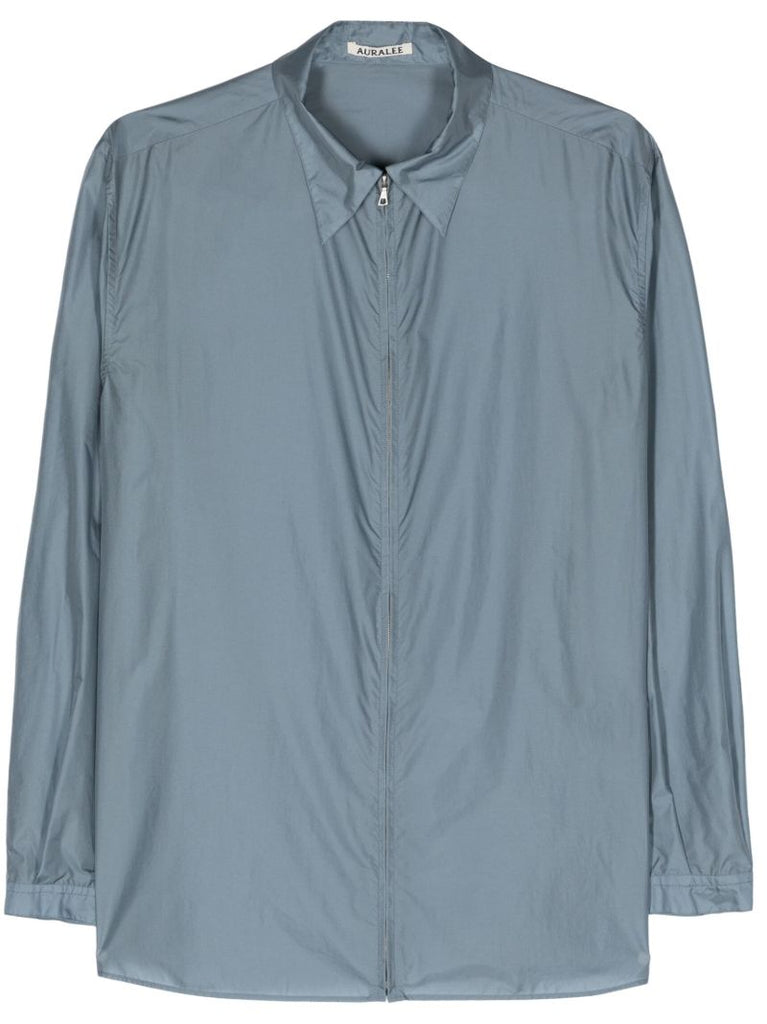 Blue Long-sleeved Zip-up Shirt