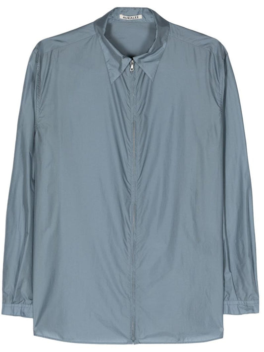 Blue Long-sleeved Zip-up Shirt