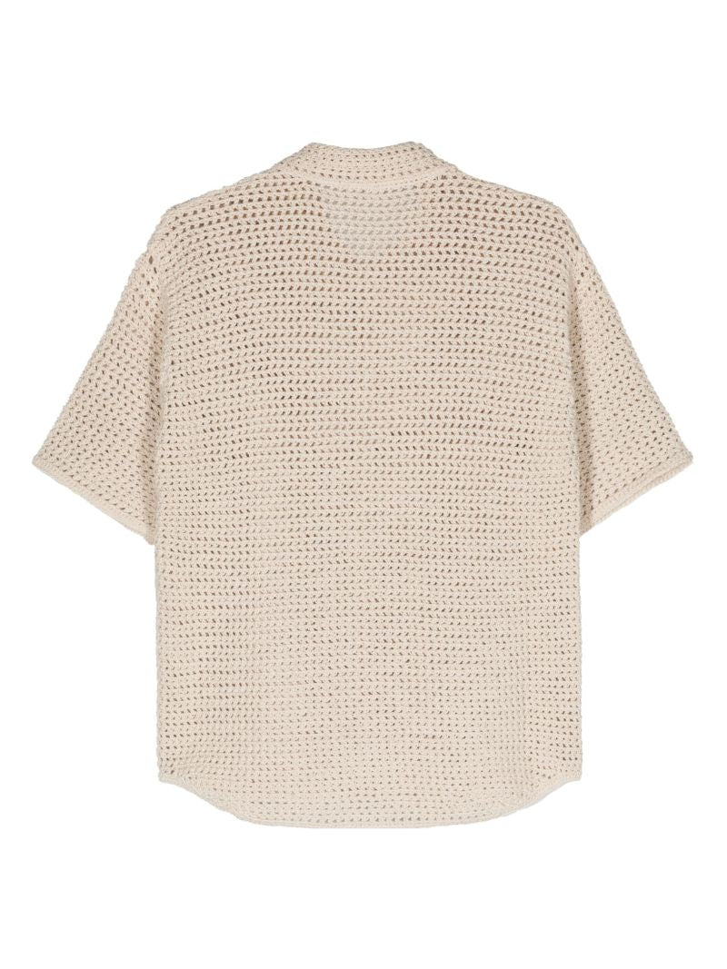 Neutral Crochet Knit Cotton Shirt
