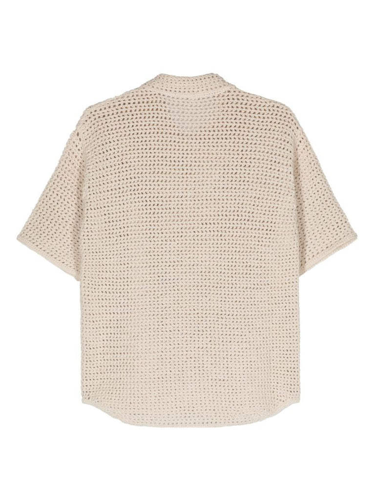 Neutral Crochet Knit Cotton Shirt