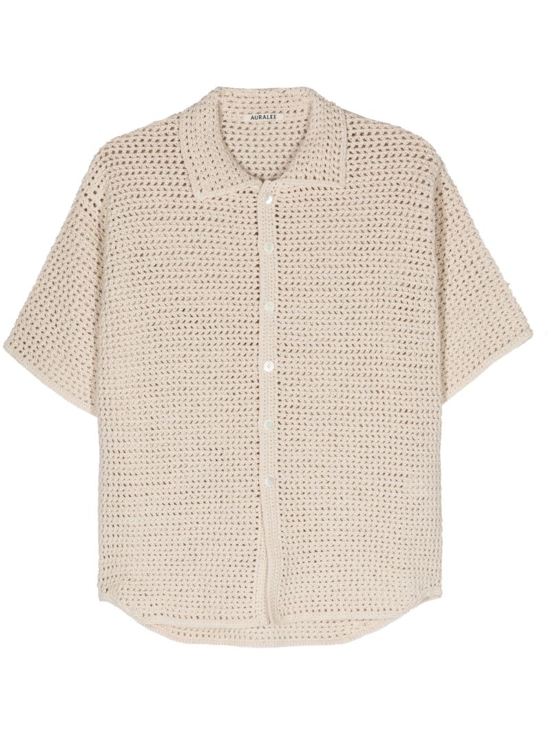 Neutral Crochet Knit Cotton Shirt