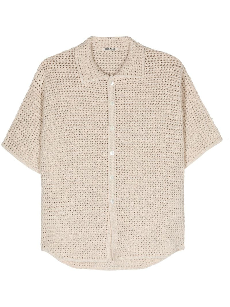 Neutral Crochet Knit Cotton Shirt