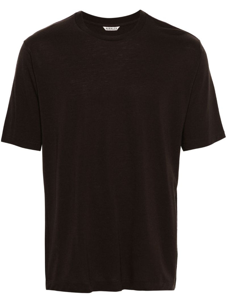 Brown Crew Neck Wool T-shirt