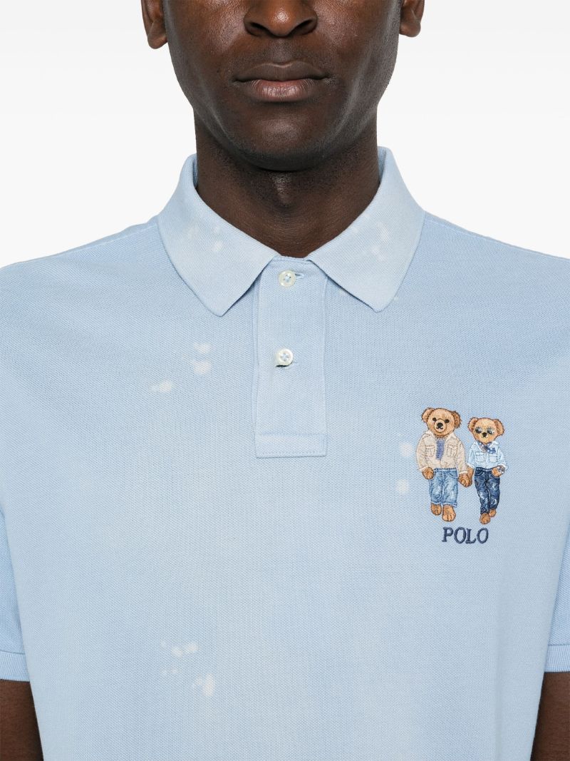 Blue Polo Bear-embroidery Polo Shirt