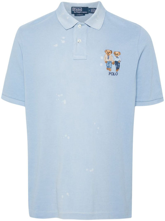 Blue Polo Bear-embroidery Polo Shirt