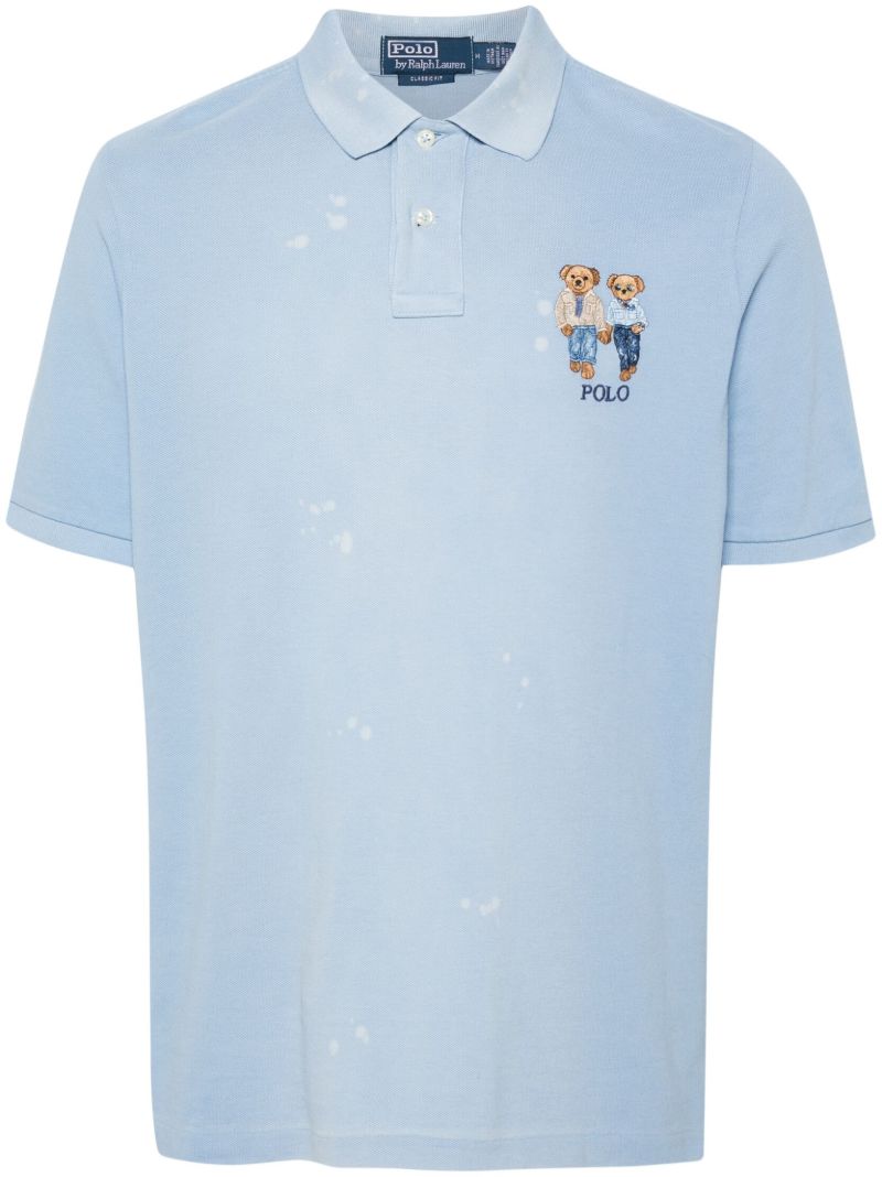 Blue Polo Bear-embroidery Polo Shirt