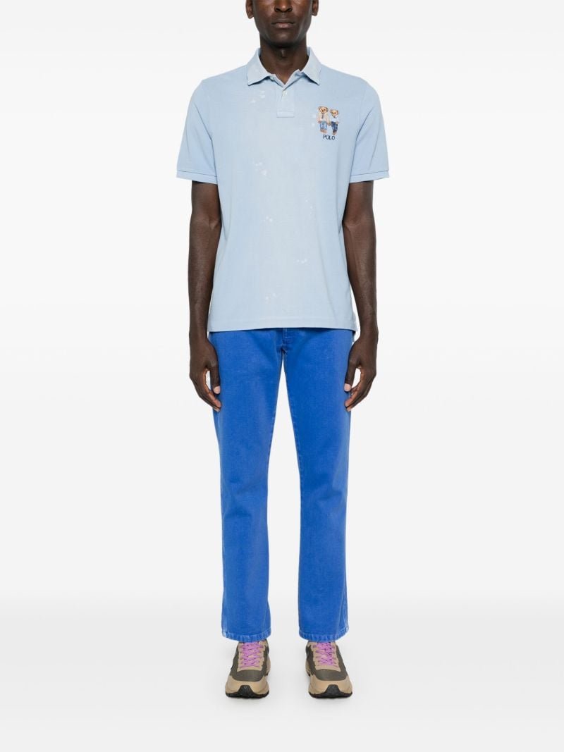 Blue Polo Bear-embroidery Polo Shirt
