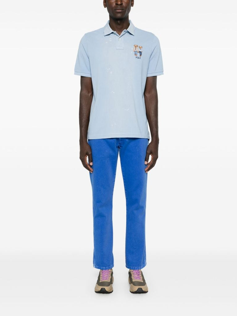 Blue Polo Bear-embroidery Polo Shirt