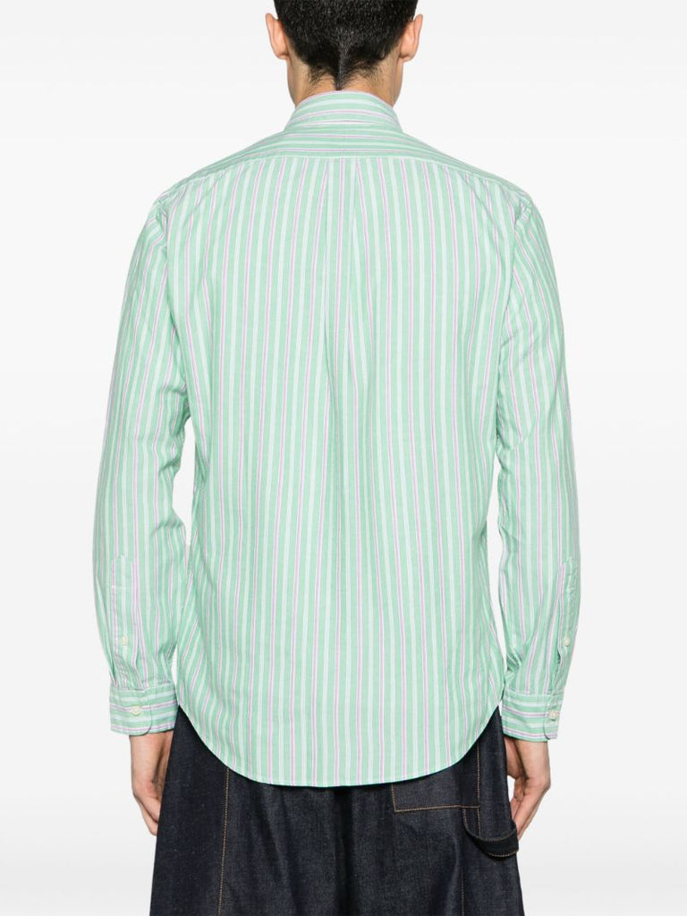 Green and Pink Striped Cotton Shirt