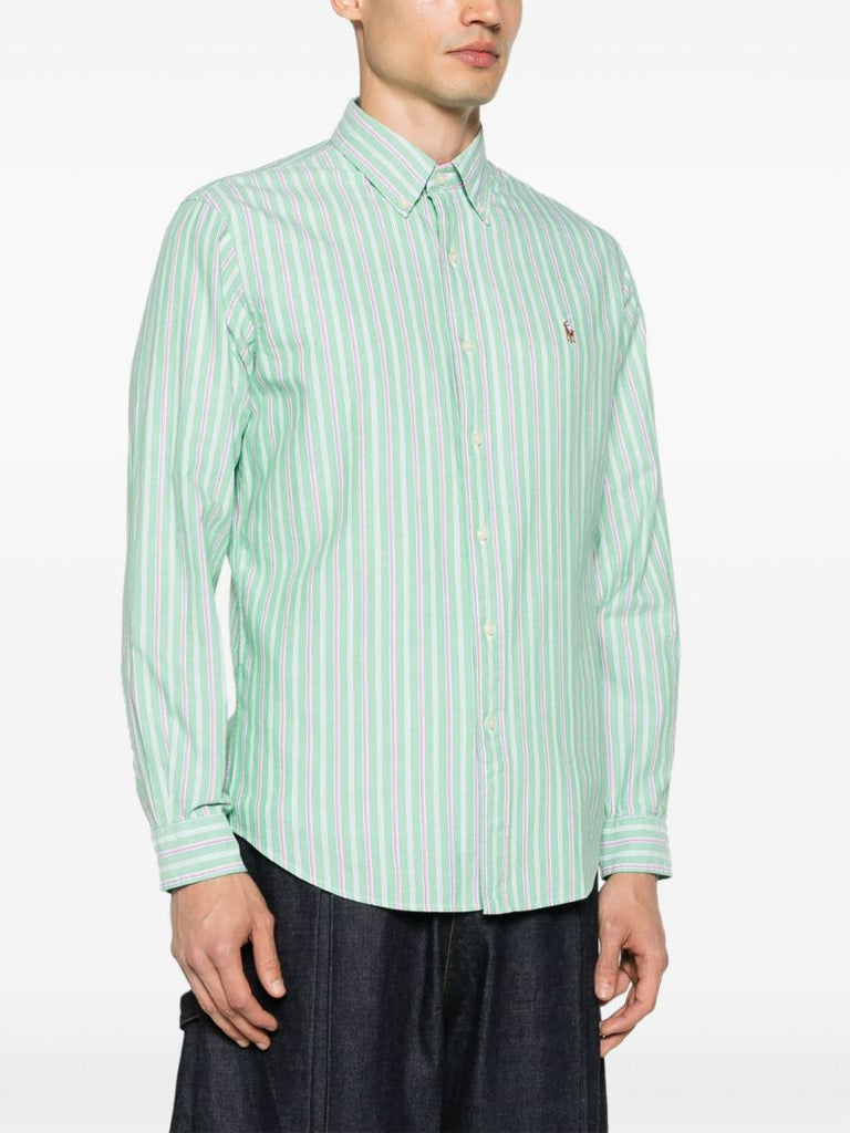 Green and Pink Striped Cotton Shirt