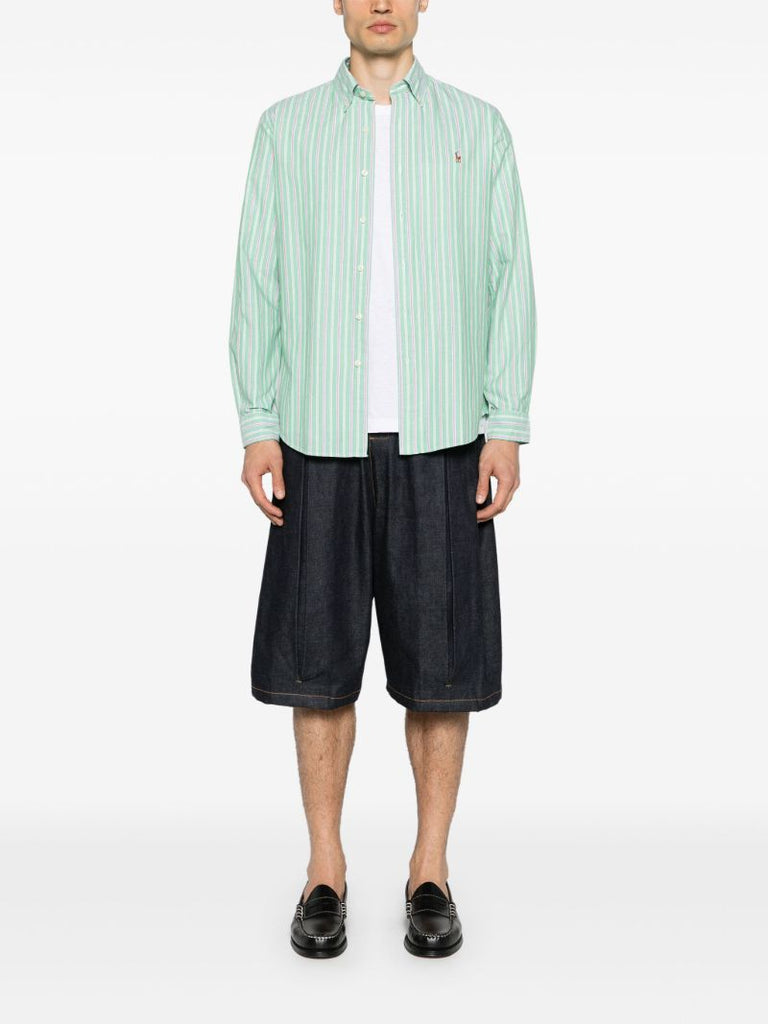Green and Pink Striped Cotton Shirt