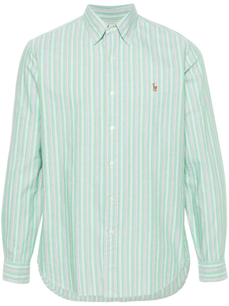 Green and Pink Striped Cotton Shirt