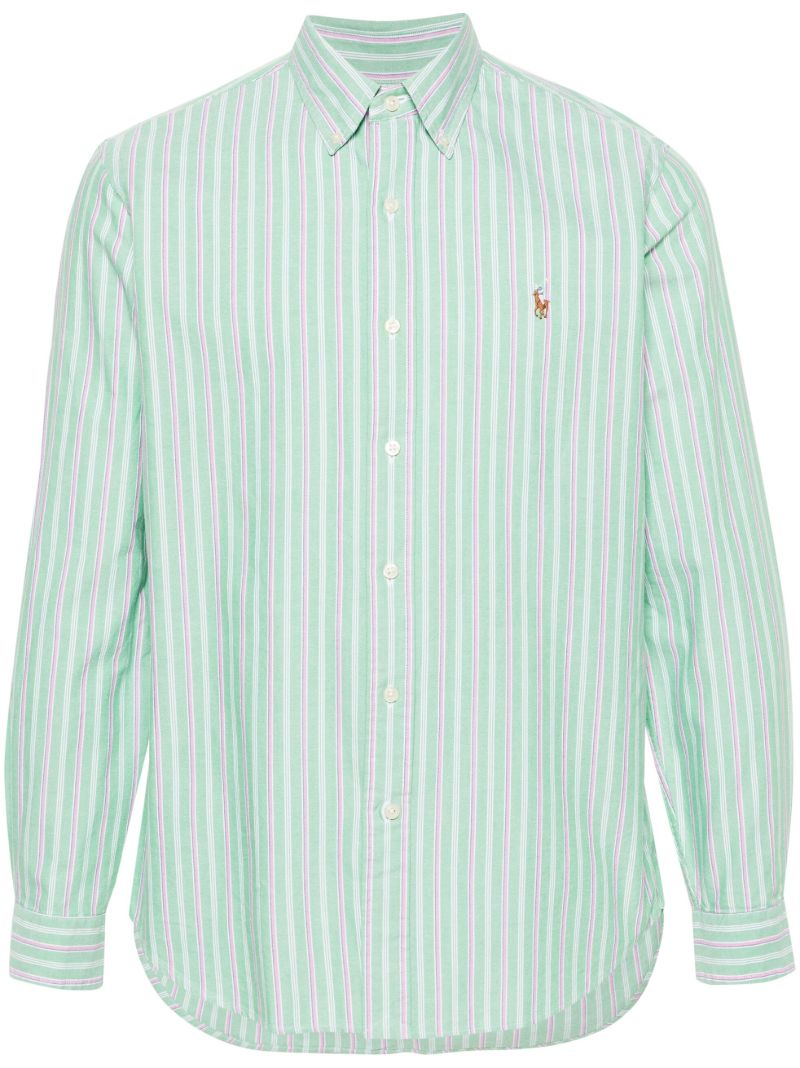Green and Pink Striped Cotton Shirt