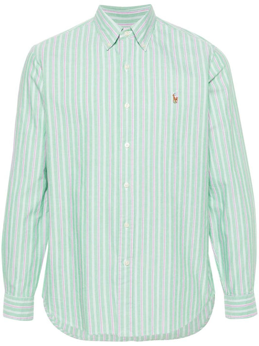 Green and Pink Striped Cotton Shirt