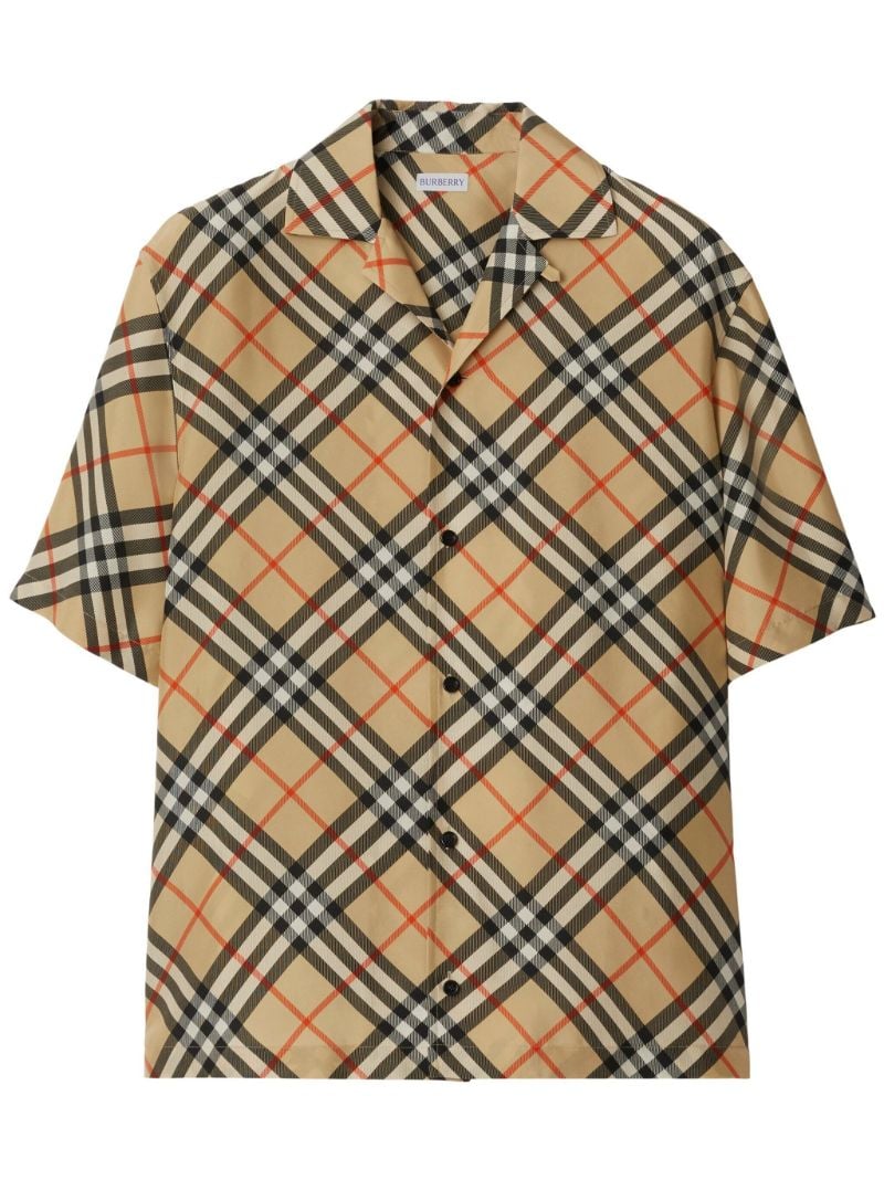 Beige Check-print Cotton Shirt