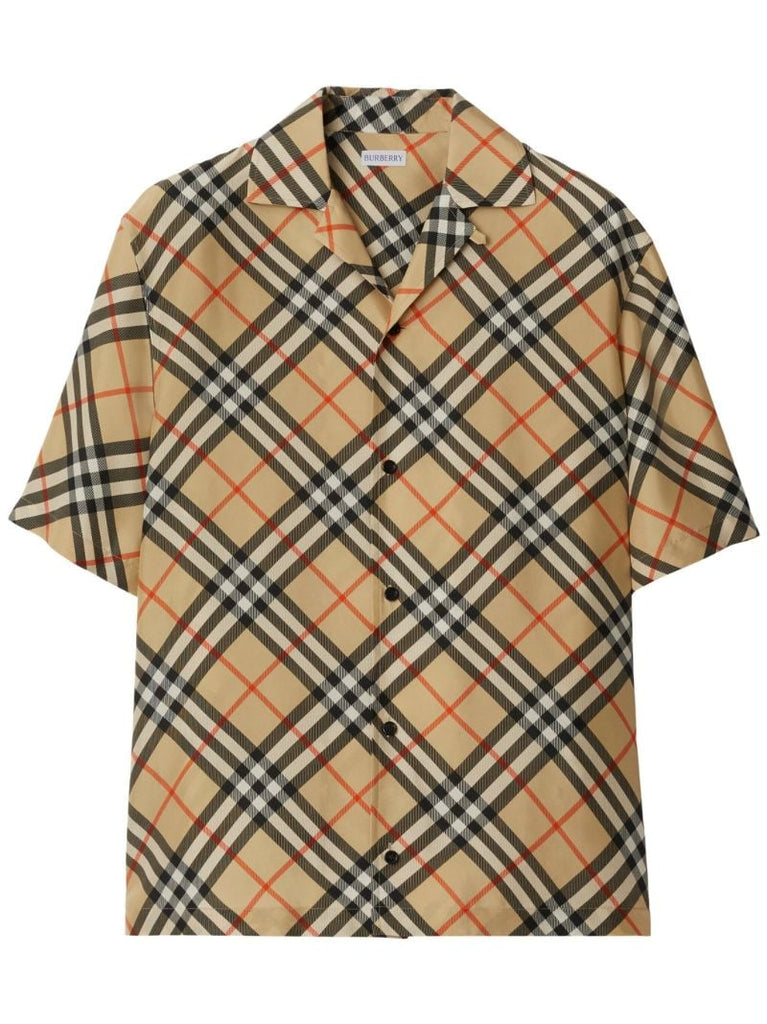 Beige Check-print Cotton Shirt