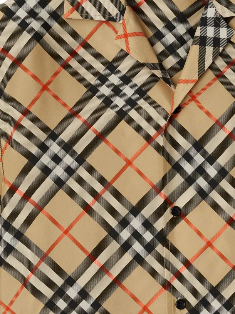Beige Check-print Cotton Shirt