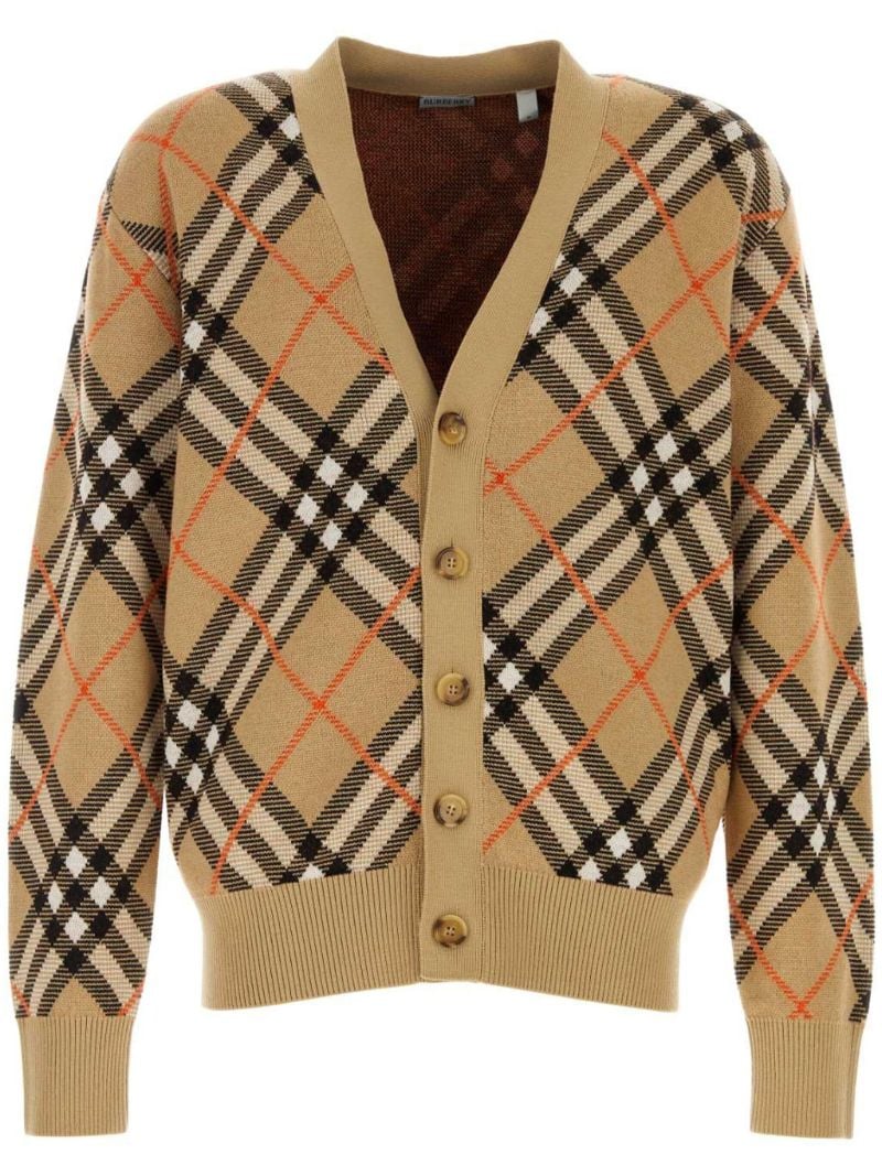 Neutral Check Wool Cardigan
