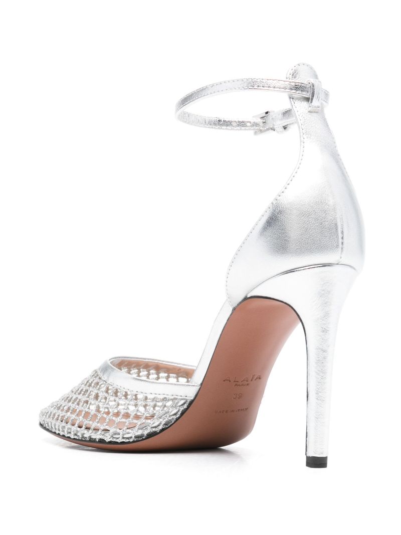 Silver-tone High Fishnet 90 Leather Pumps