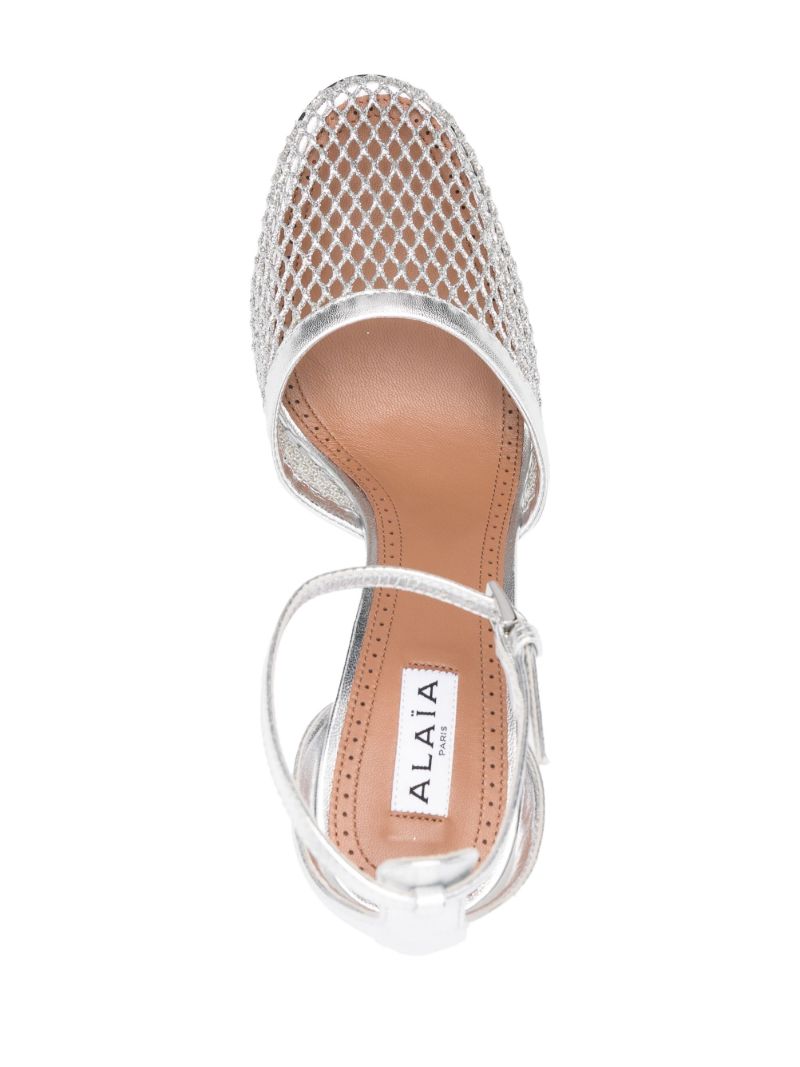 Silver-tone High Fishnet 90 Leather Pumps