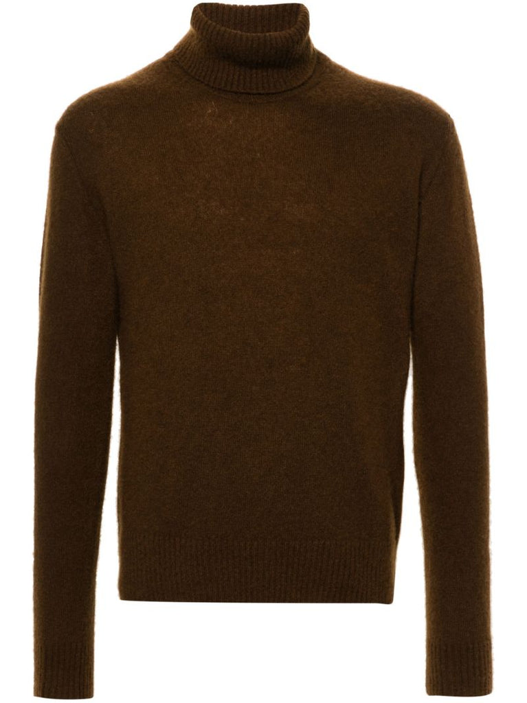 Brown Knitted Roll-neck Sweater