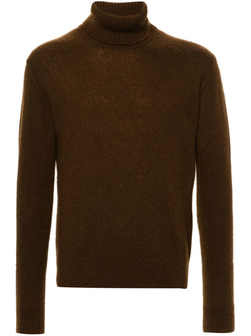 Brown Knitted Roll-neck Sweater