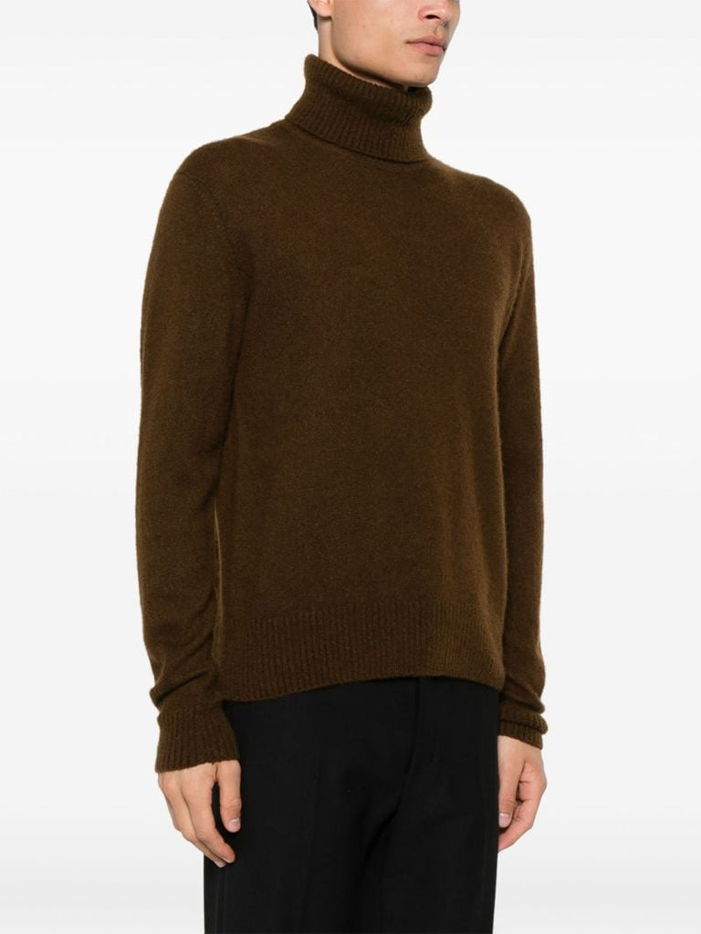 Brown Knitted Roll-neck Sweater