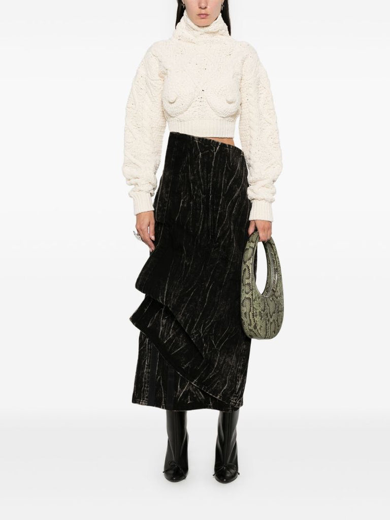 Draped Asymmetric Midi Skirt