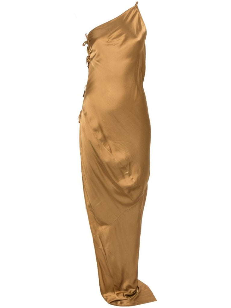 Brown One-shoulder Draped Dress