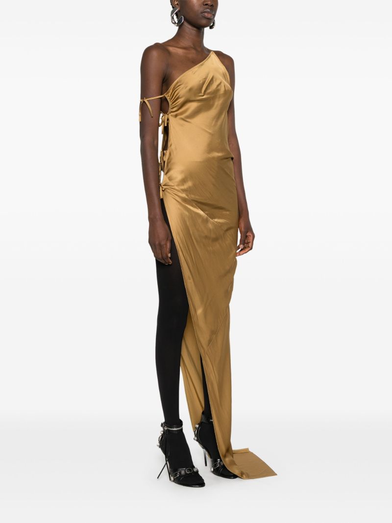 Brown One-shoulder Draped Dress