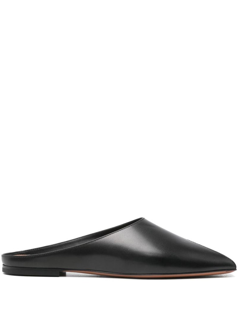Black Spike Leather Slippers