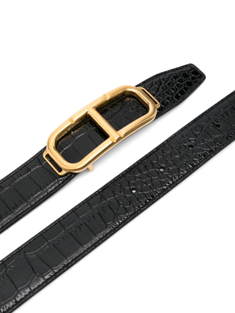 Crocodile-embossed Stadium-buckle Belt