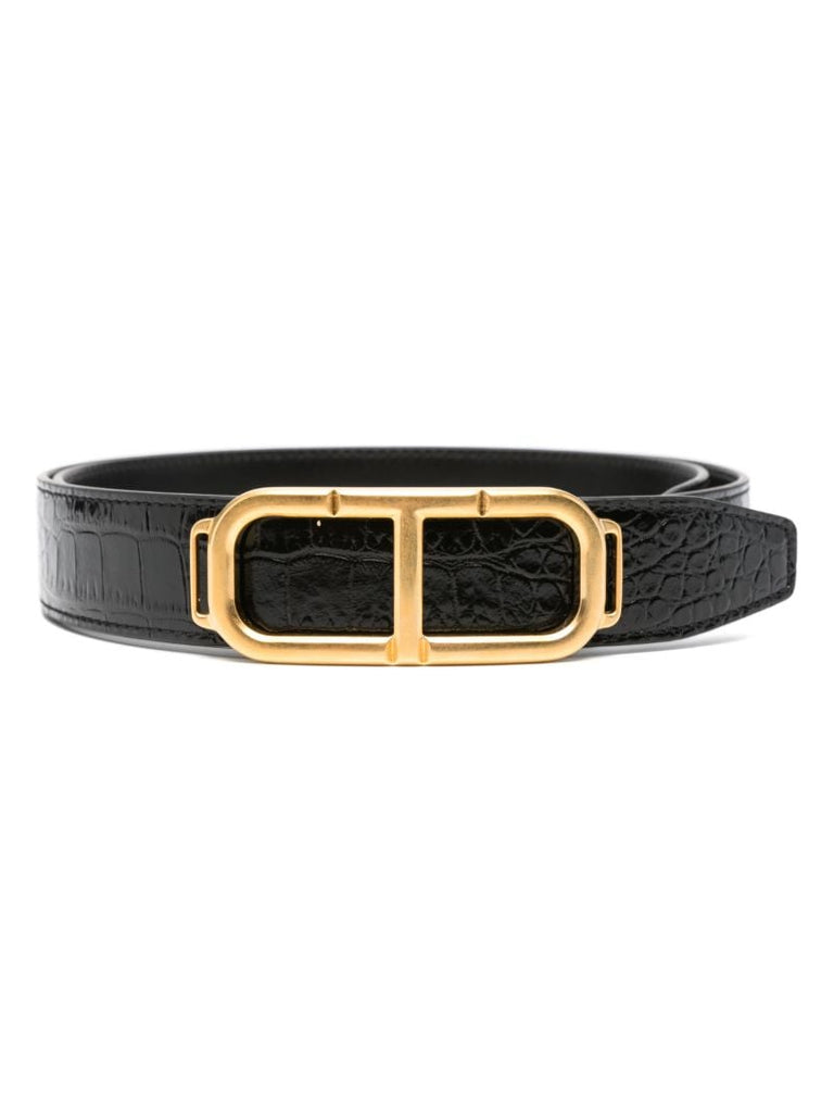 Crocodile-embossed Stadium-buckle Belt