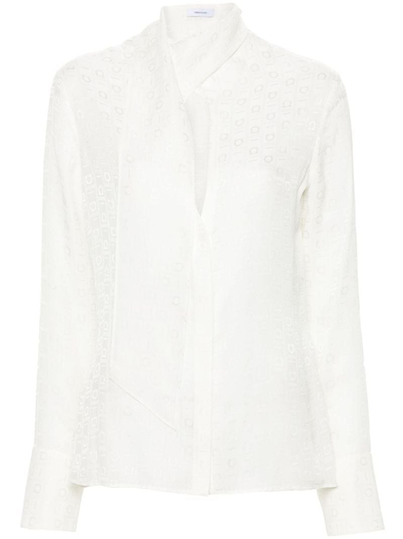 White Gancini-jacquard Silk Blouse