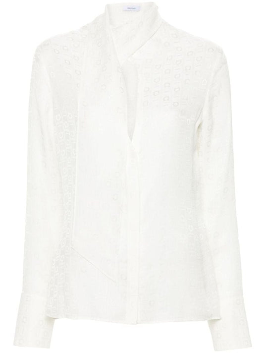 White Gancini-jacquard Silk Blouse