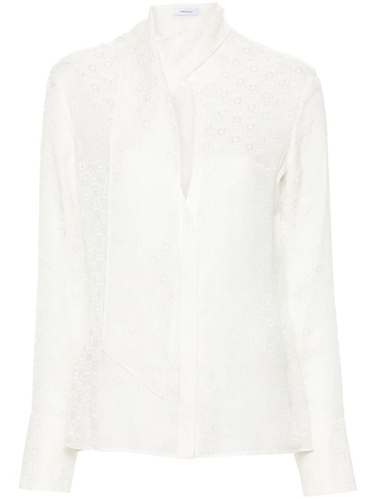 White Gancini-jacquard Silk Blouse
