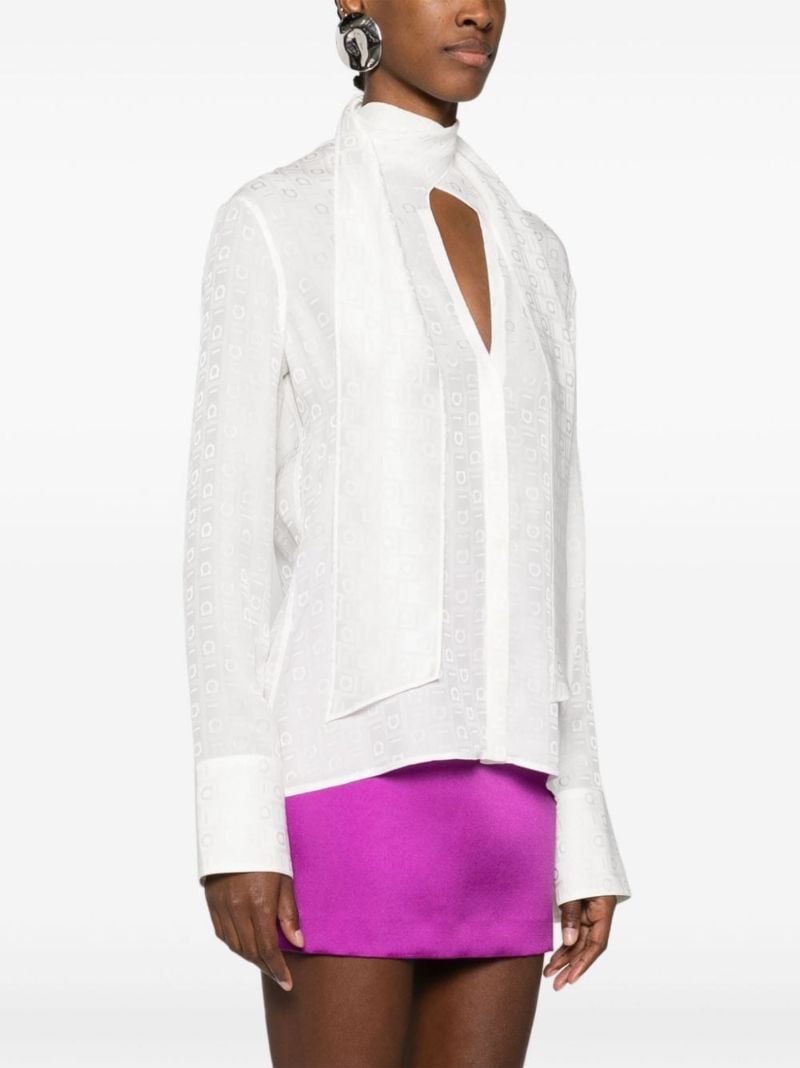 White Gancini-jacquard Silk Blouse