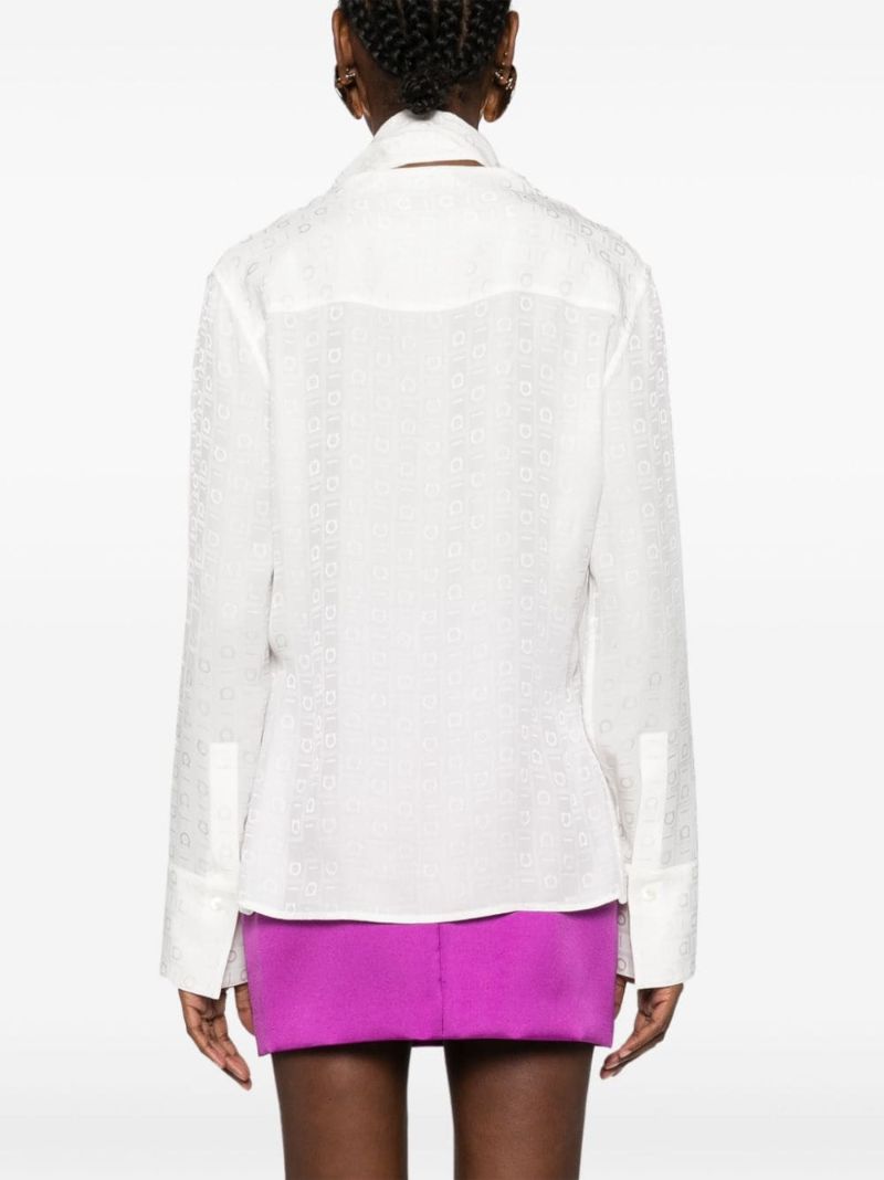 White Gancini-jacquard Silk Blouse