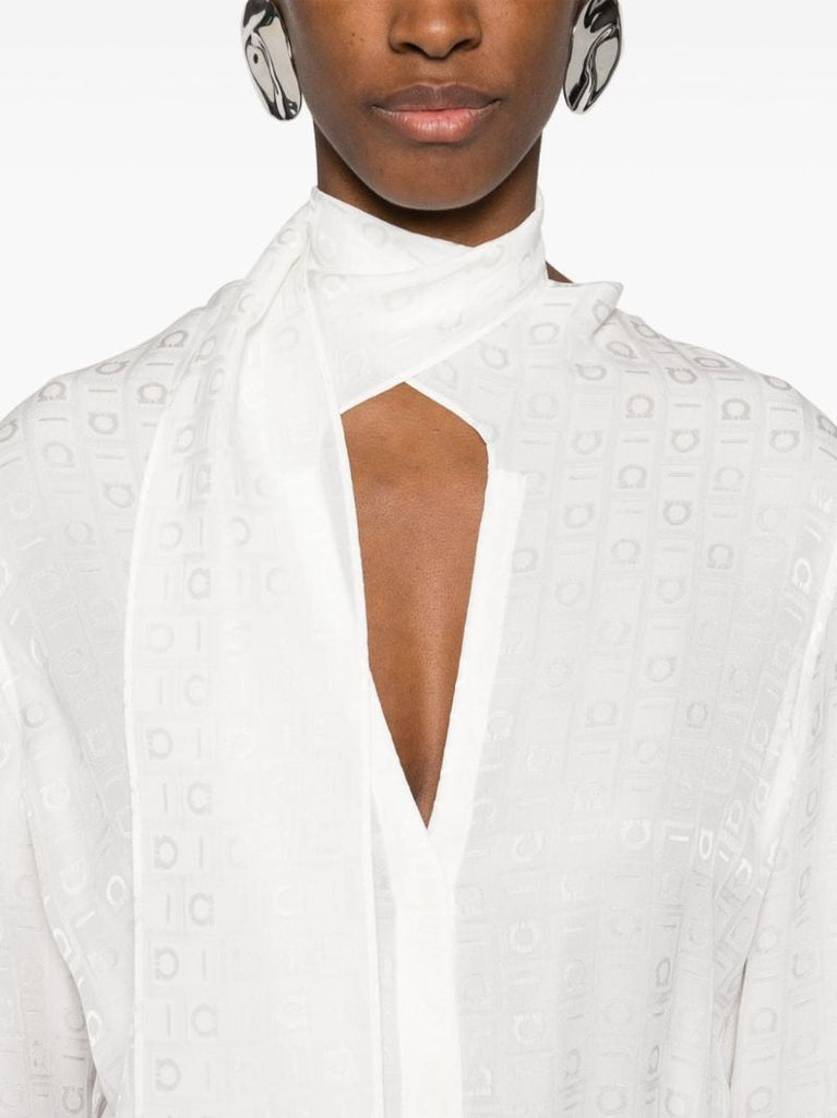 White Gancini-jacquard Silk Blouse