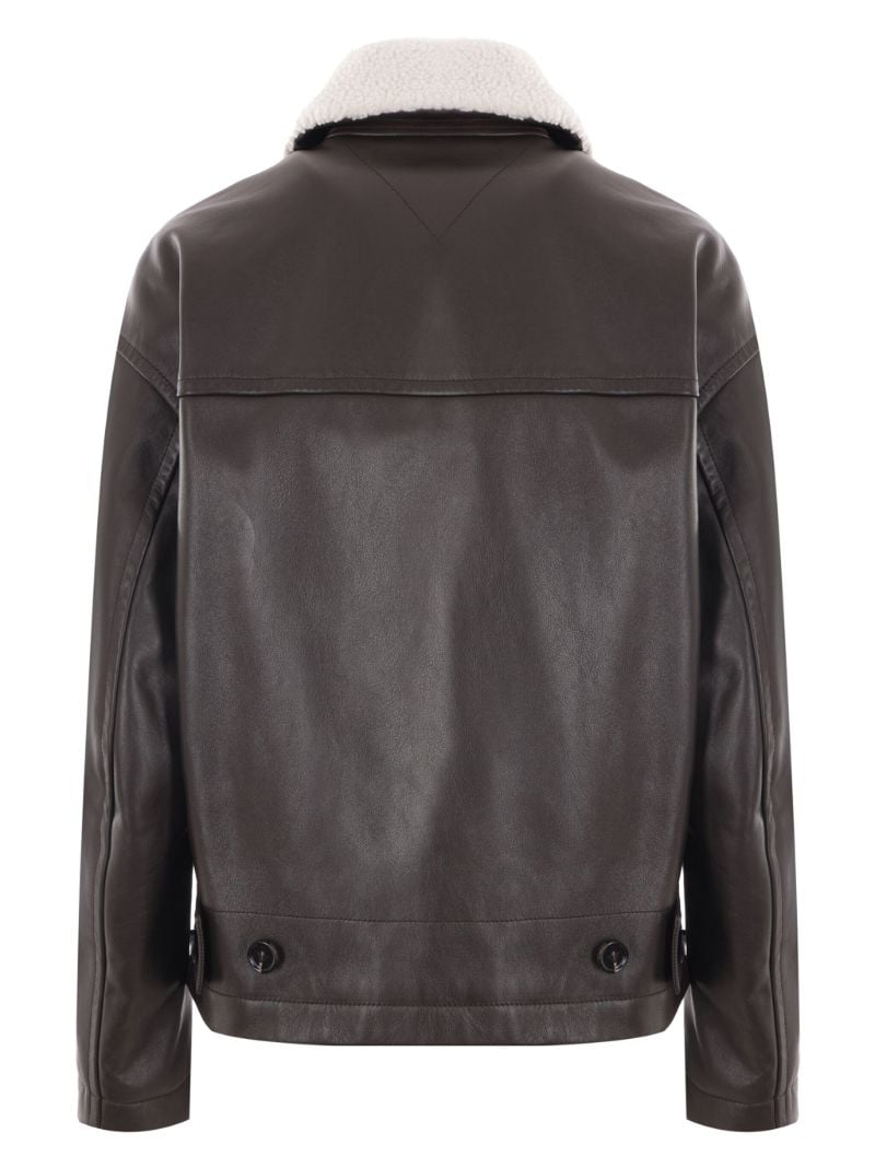 Brown Contrast-collar Leather Jacket