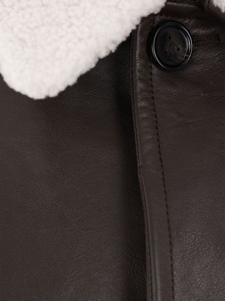 Brown Contrast-collar Leather Jacket