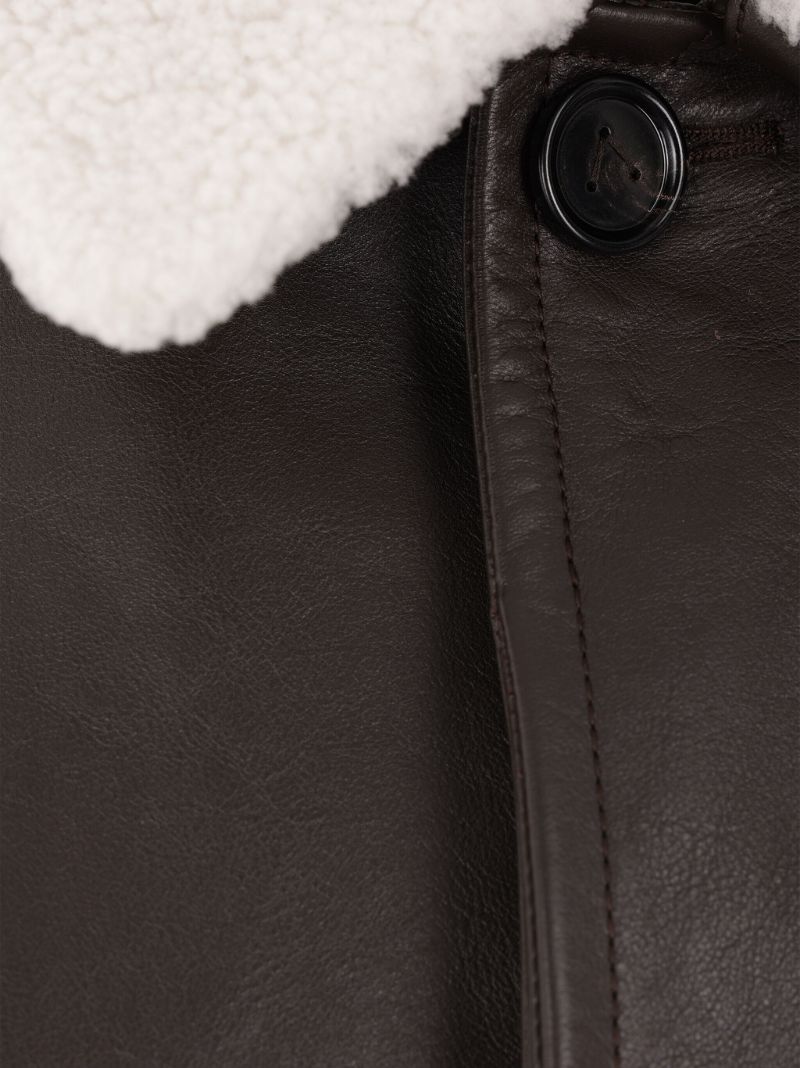 Brown Contrast-collar Leather Jacket