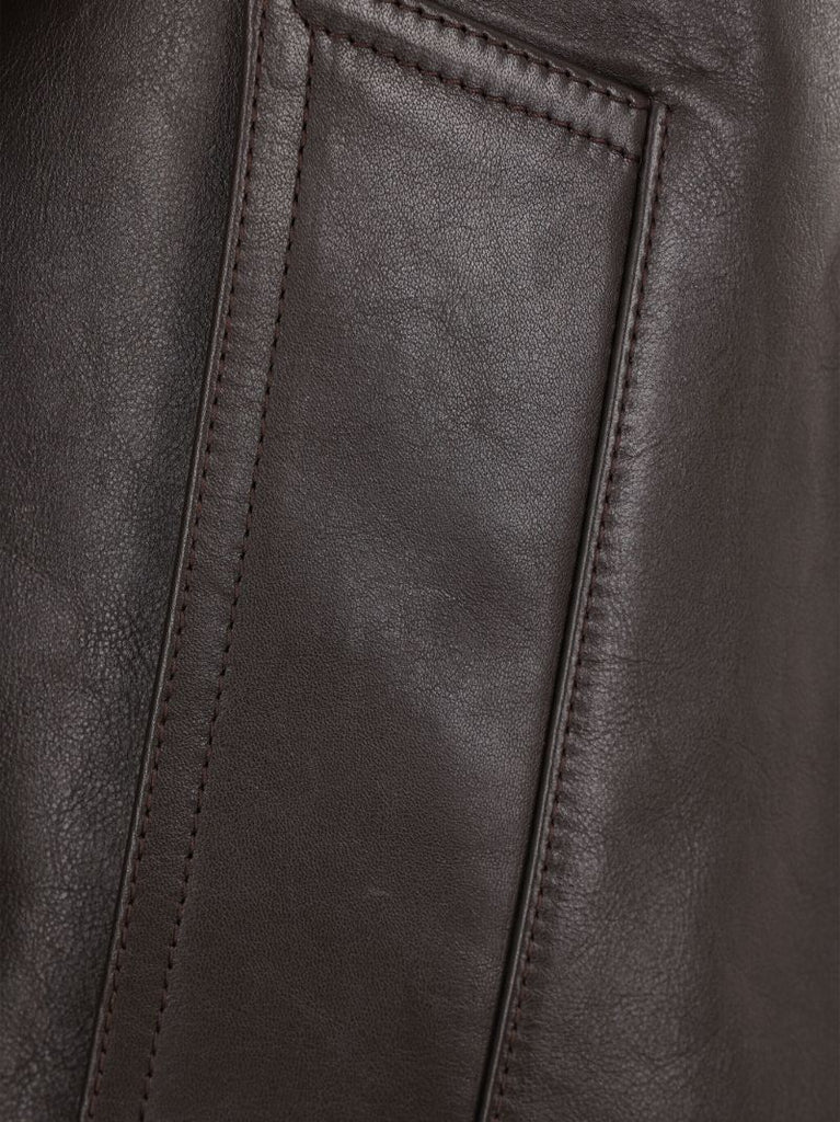 Brown Contrast-collar Leather Jacket