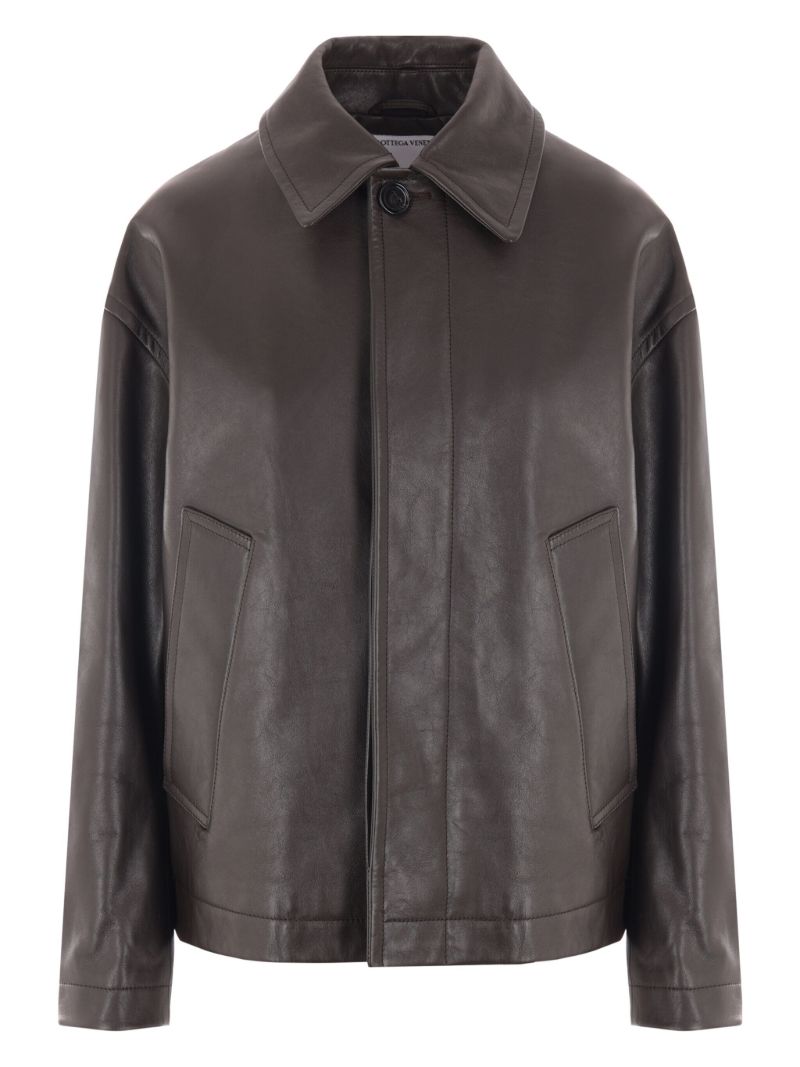 Brown Contrast-collar Leather Jacket