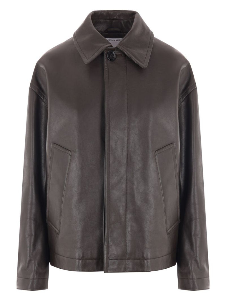 Brown Contrast-collar Leather Jacket